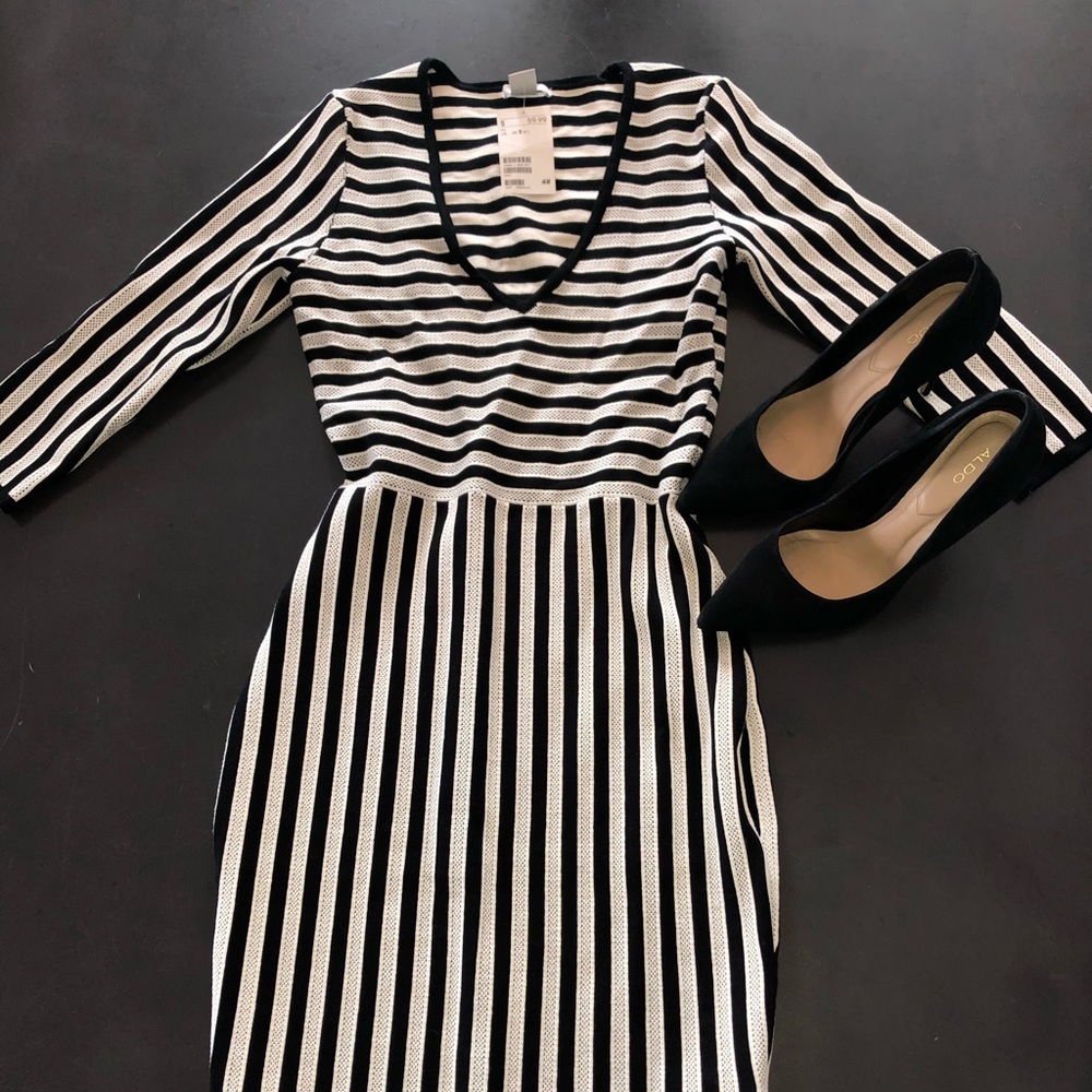 Black and White Midi Dress